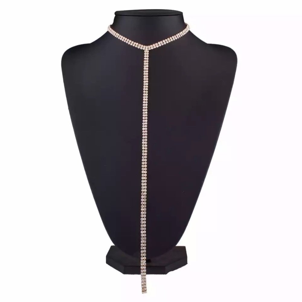 Long Tassel Simple Crystal Rhinestone choker